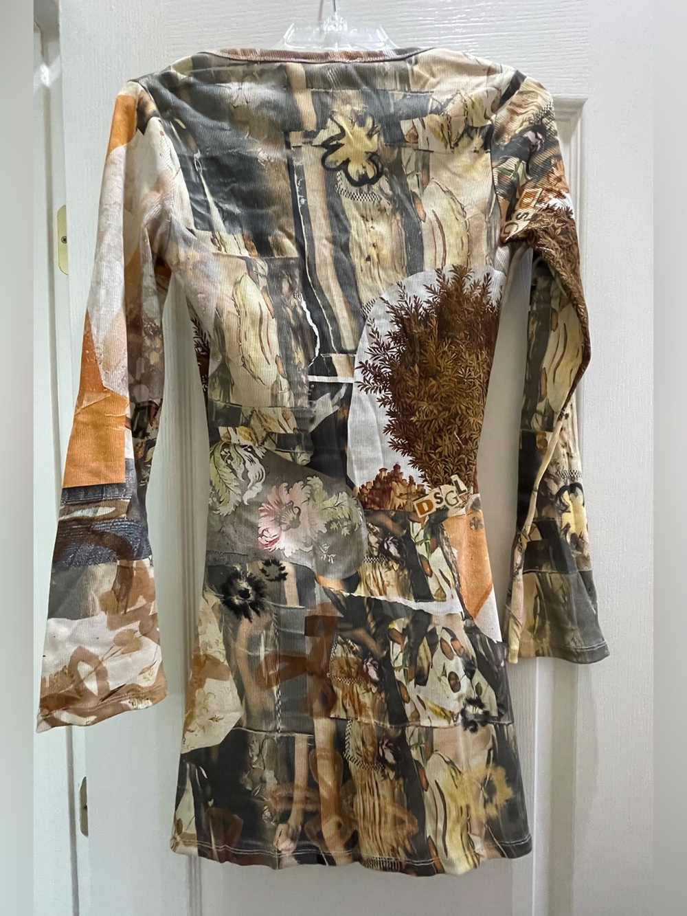 Desigual Cut Out Space Dress Women's Sz M - NEW! Long Sleeve Soft Beige Multi - Picture 9 of 10